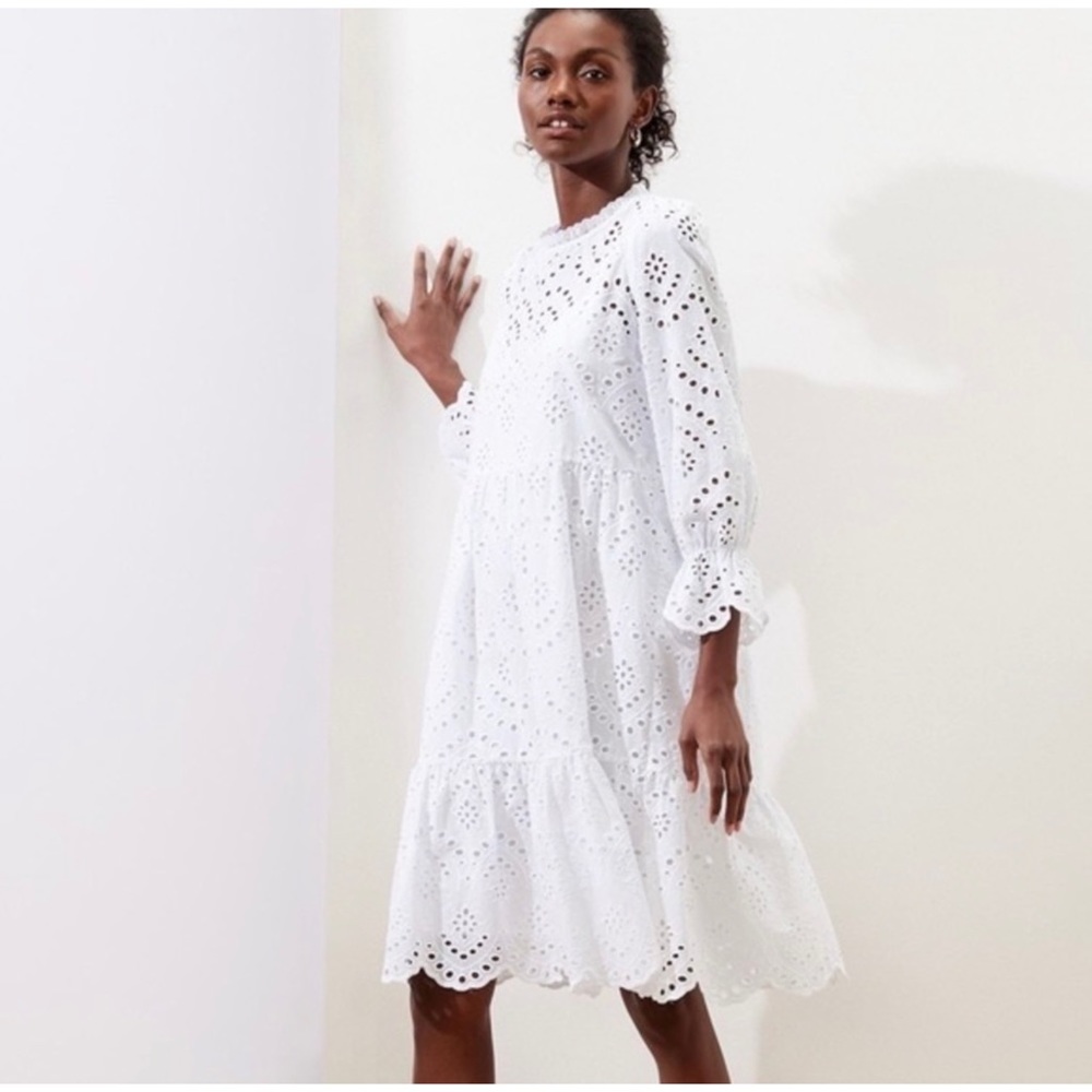 Banana Republic Eyelet Lace Dress Slip Lining Romantic White Bridal Shower Sz XS